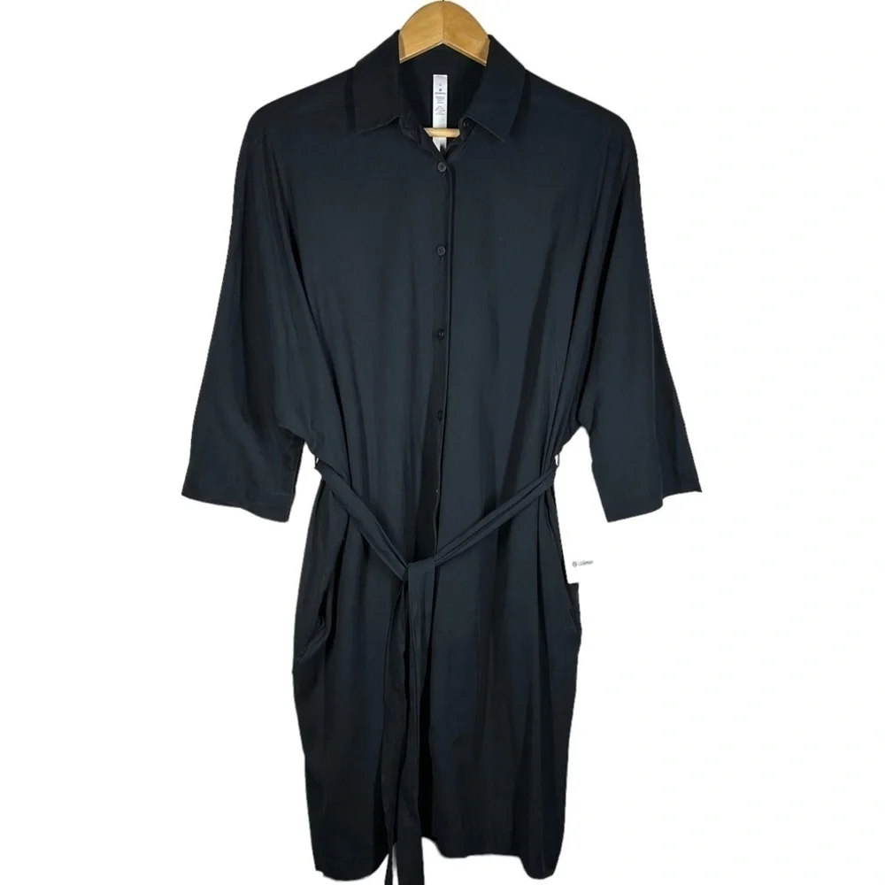 Lululemon Perfectly Poised Belted Shirt Dress Relaxed Fit Black 4